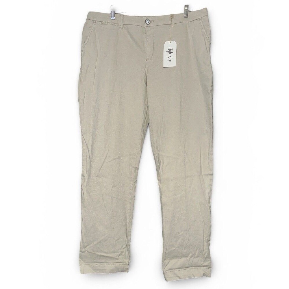 Style & Co Boyfriend Chino Pants Womens Size 16 Stonewall Mid Rise NWT